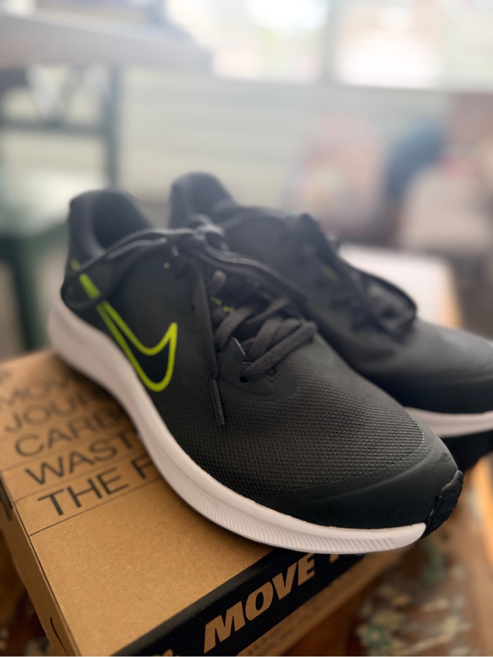 Nike Black Men's Athletic Sneakers with Neon Green Swoosh